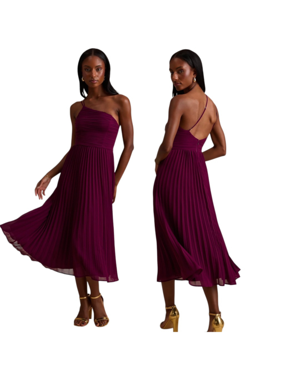 Lulus Wondrous Muse Plum Pleated One-Shoulder Midi Dress size Large